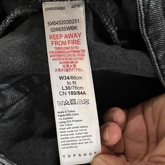 Topshop Mom Jeans Washed Black High Rise Straight Relaxed Denim Jeans Sz 34X30 - Picture 10 of 12